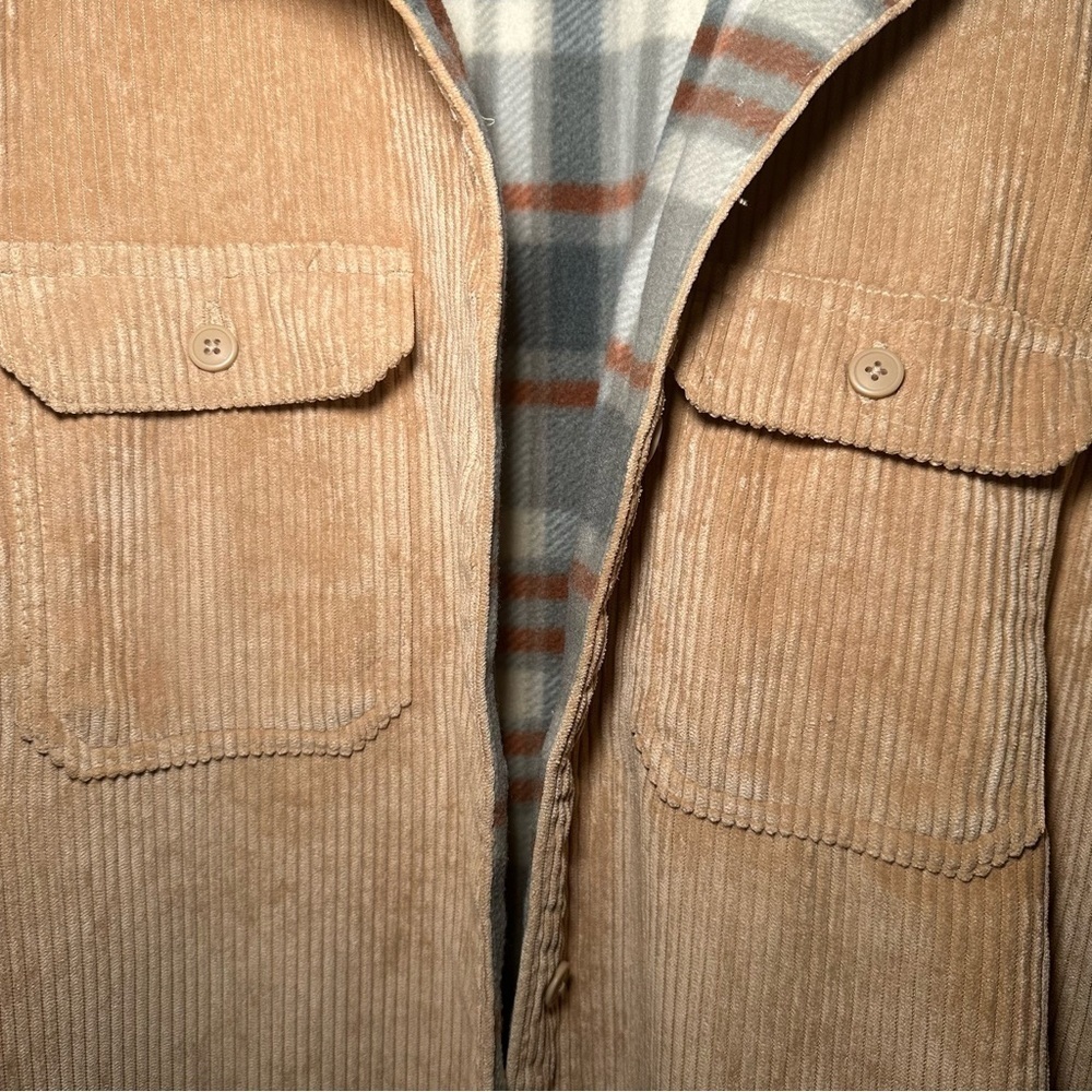 Three Dots Tan Corduroy Style Jacket with Plaid Lining Size M - Picture 11 of 15